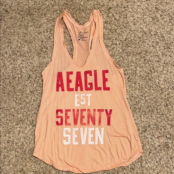 American Eagle Outfitters Tops - American Eagle Outfitters Peach Tank Top with Red and White Print